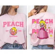 Camiseta Unissex Adulto e Infantil Algodão Princesa Peach Filme jogo Super Mario Bros Estilo College