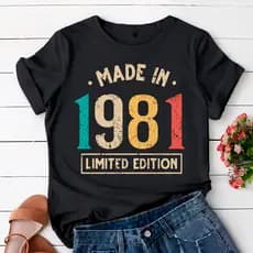 Camiseta Unissex Vintage Made in 1981 Limited Edition Verao Estiloso Casual Feminino Masculino