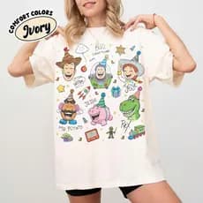 Camiseta Feminina ou Unissex Adulto/Infantil 100% Algodão Aniversário Turma Filme Desenho Toy Story