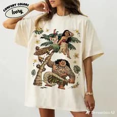 Camiseta infantil/Adulto Unissex Desenho Filme Moana - Moana Pua e Maui 100% Algodão Estilosa