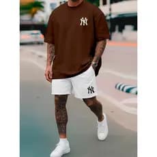 Kit Camiseta e Short tactel masculino - Camiseta 100% algodão-Envio Imediato