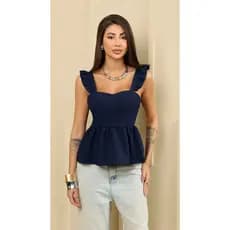 Blusa Feminina Peplum com Babados nas Alças e Decote Coração. elegante