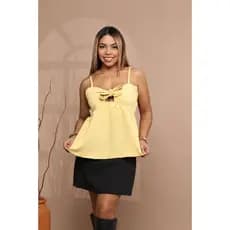 Blusa Feminina Alça Fina com Laço Frontal Babydoll Elegante Tecido Sensorial