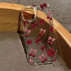 Cerejas vermelhas e laços retrô Capinha Capa de Transparente Para iPhone 11 14 15 16 12 17 13 pro max 7/8 plus produto e