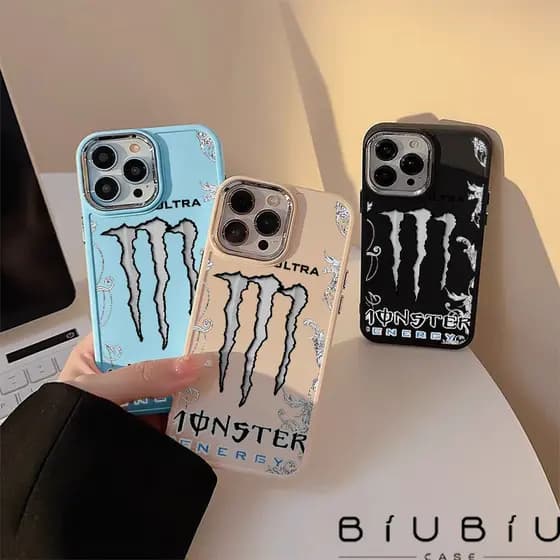 Capinha Capa Preta com Design do Monster Energy Para iPhone 11 14 15 16 12 17 13 pro max 7/8 plus
