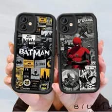 Capinha Capa Preta com Design do Batman e Homem-Aranha Para iPhone 11 14 15 16 12 17 13 pro max 7/8 plus