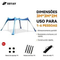 SotiayTenda Elástica De Praia, Barraca Ar Livre 3x3 Com Guarda-Sol Resistente A UV Toldo Familiar À Prova De  camping