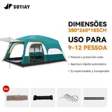 Sotiay Tenda de camping - 380*260*185cm, tenda grande para acampamento familiar adequada para 9-12 pessoas