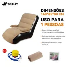 Sofá Inflável Dobrável com Apoios de Braço - Conforto Portátil para Aventuras ao Ar Livre
