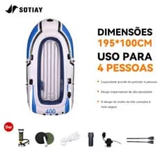 Barco Inflável para 2-4 Pessoas Conjunto Completo Azul e Branco
