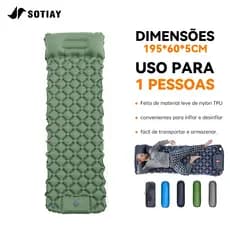 Sotiay Colchão Automático Inflável Portátil Solteiro 190cm Com Travesseiro Acampamento Camping Viagem Impermeável
