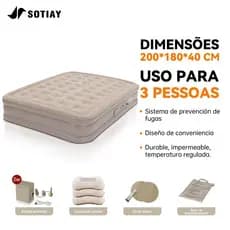 Sotiay Colchão Inflável Casal Queen 200cm x 180cm x 40cm – Altura Extra, Bomba Embutida USB, Portátil Camping e Casa