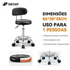 Sotiay Cadeira de Escritório Ajustável 48-63cm com Rodízios e Encosto  Assento Antideslizante para Trabalho