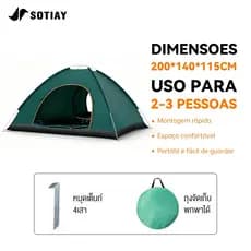 Barraca Camping Portatil Verde Escuro Revestimento Silver Dupla Porta 200x140x115cm Impermeavel Anti-Vento