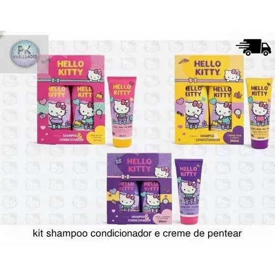 KIT SHAMPOO 260ML+CONDICIONADOR 260ML+CREME PENTEAR 200ML HELLO KITTY CIA DA NATUREZA(ESCOLHA O SEU)