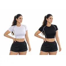 Cropped Fitness Feminino para Academia | Manga Curta Ajustado