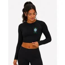 Cropped Brasil Feminino Manga Longa Dry Fit Academia Copa 2026