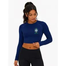 Cropped Feminino Esportivo Brasil UV Dry Fit Manga Longa Moda Fitness
