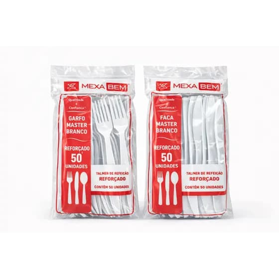 Garfo e Faca Descartável 100 Unidades – Kit 2 Pacotes de 50, Talheres Plásticos para Festa