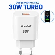 Fonte Carregador Turbo 30W USB Compatível com Samsung iOS XR 11 12 13 14 iPad Tablet e celulares