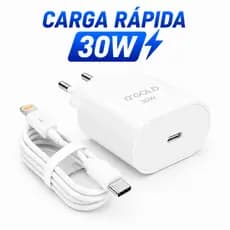 Carregador Lightning Turbo  Tipo-C  iPhone  30W  XR 11 12 13 14 Pro Max  Com Cabo