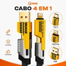 Cabo Carregador USB Tipo-C LIght  4 em 1 Turbo 65W  USB  Tipo-C Lightning DUKE Premium 1m