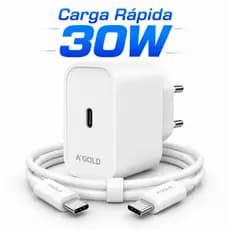 Carregador Turbo 30W Tipo-C para Tipo-C (USB-C)  Completo + Cabo turbo Reforçado