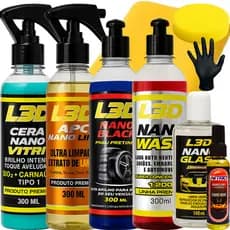 Kit Estética Automotiva Completo - Nano Glass + Cera + APC + Pretinho + Shampoo + Flanela + Luva