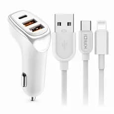 Carregador Veicular Kaidi 38W Turbo 3 Portas Carga Rápida IOS/Tipo C