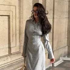 Elegante moda unissex lapela Cardigan cor sólida vestido camisa longa