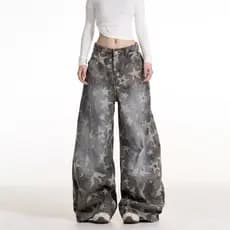 Calça Jeans feminina Star com estampa completa de perna larga