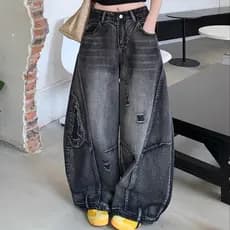 Tamanho grande lavado desgastado desgastado Machete Jeans feminino