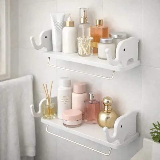 Kit 2 Prateleiras Multiuso Banheiro Elefante Porta Shampo Creme Sabonete Maquiagem