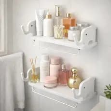 Kit 2 Prateleiras Multiuso Banheiro Elefante Porta Shampo Creme Sabonete Maquiagem