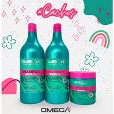 Kit Capilar Cachos Perfeitos Shampoo Condicionador Litro e Mascara 500g Omega Hair