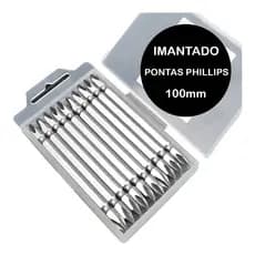 Kit 10 Peças Bits Ponteira Dupla Philips PH2 100mm Com Imã Parafusadeira Eletrica Pneumatica Parafusar