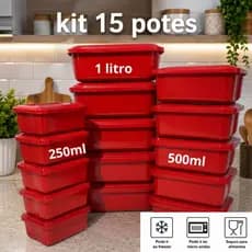Kit 15 Potes Herméticos com Tampa 250ml 500ml 1L Freezer Micro-ondas Mantimentos Cozinha