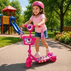 Patinete Unicórnio Infantil 3 Rodas Luz LED Rosa Patinete P/Crianças Com Cesta Brinquedo Presentes