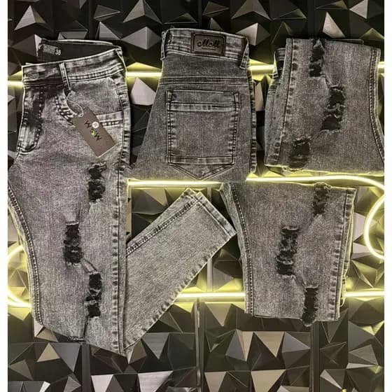Calça Jeans Masculina Estilo Jogador Rasgada cinza com Elastano Slim Premium Moda Masculina marmorizada Envio Imediato