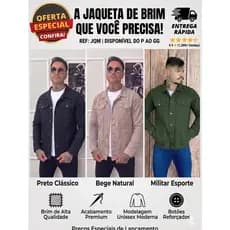 Jaqueta Masculina Brim Sarja Casual Inverno Premium Bege Preto Verde Militar Areia No Estilo Masculina Alto Padrão