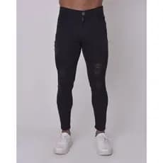 Calça Preta Masculina Rasgada Slim Fit com Elastano Brim Estilo Jogador Premium Destroyed