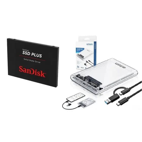 SSD EXTERNO - KIT SSD SANDISK 240GB SATA 3 + CASE USB 3.1 TIPO C GARANTIA E NOTA FISCAL