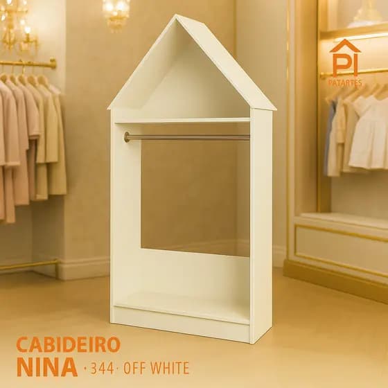 Cabideiro Infantil Casinha MDF Branco 90x130cm – Arara de Roupas