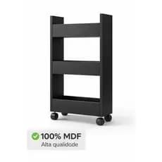 Carrinho Organizador Multiuso 3 Prateleiras 100% MDF com Rodízios – Cozinha Banheiro Sala
