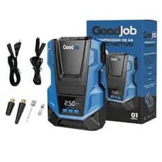 Compressor de Ar Elétrico Portátil 12V 100W Calibrador Bivolt 110/220V AC/DC 150 PSI Carro Casa GJ-100 Goodjob