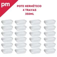Kit 24 Potes 350ml Pote Com Tampa 4 Travas Alta Vedação Não Vaza Marmitas Fitness Saladas