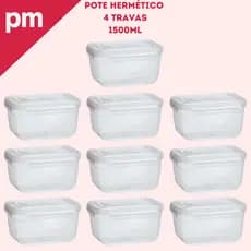 Kit de 10 potes vasilhas 1500ML 1,5kg transparente -LIVRE BPA- marmita Reutilizável