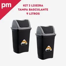 Kit 2 Lixeiras com Tampa Basculante 9L Em Plástico Reforçado Para Banheiros e Cozinhas