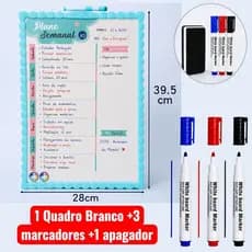 Quadro Branco Lavável com 3 Canetas Recarregáveis e Apagador