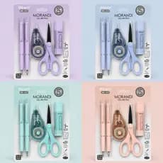 Kit Material Escolar Morandi 2 Canetas Gel + Tesoura + Cola + Corretivo 6m